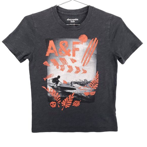Abercrombie Kids T Shirt 11/12 Gray Heather Summer Surfing Graphic Pullover Top - Picture 1 of 5